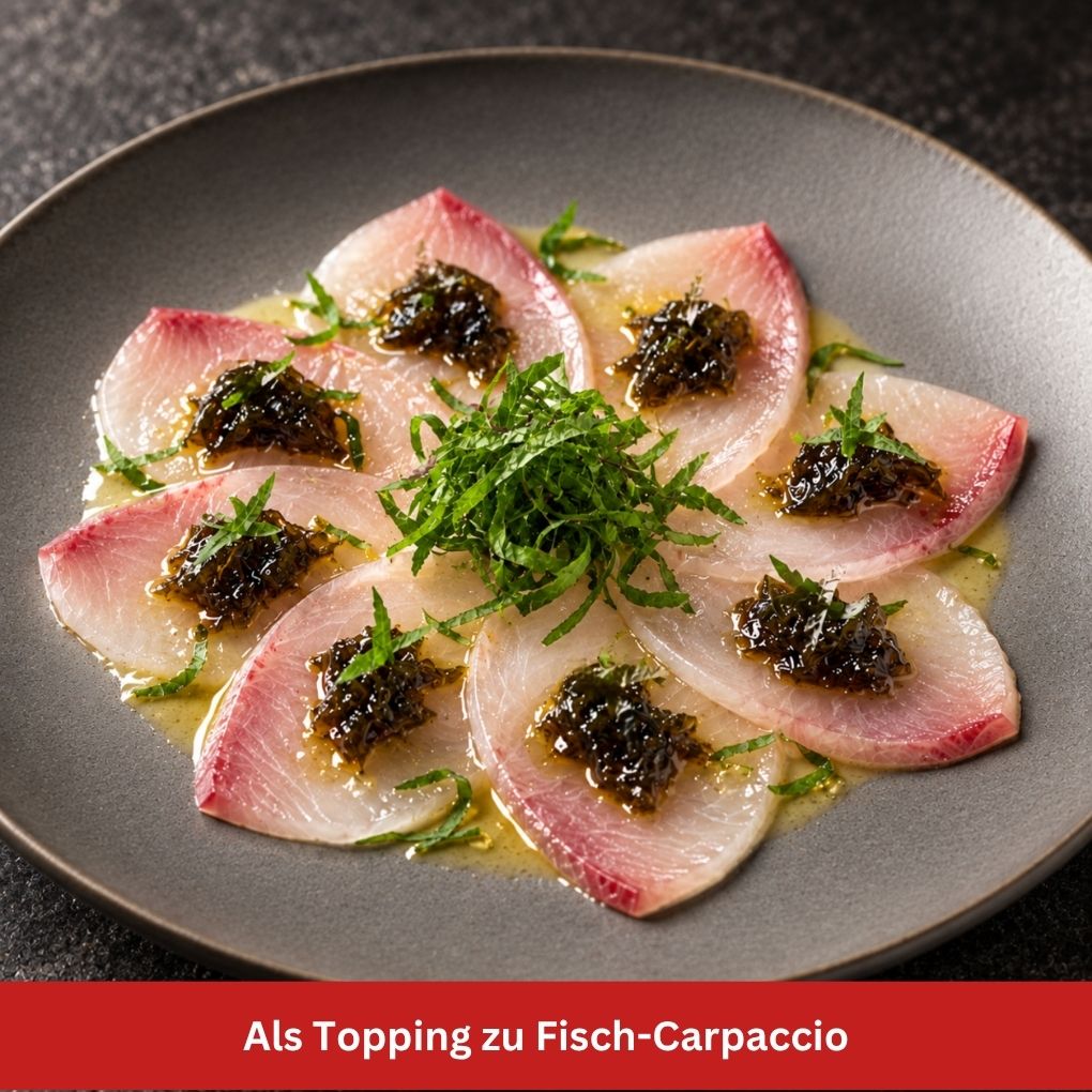 Fisch-Carpaccio mit Topping Algenpaste