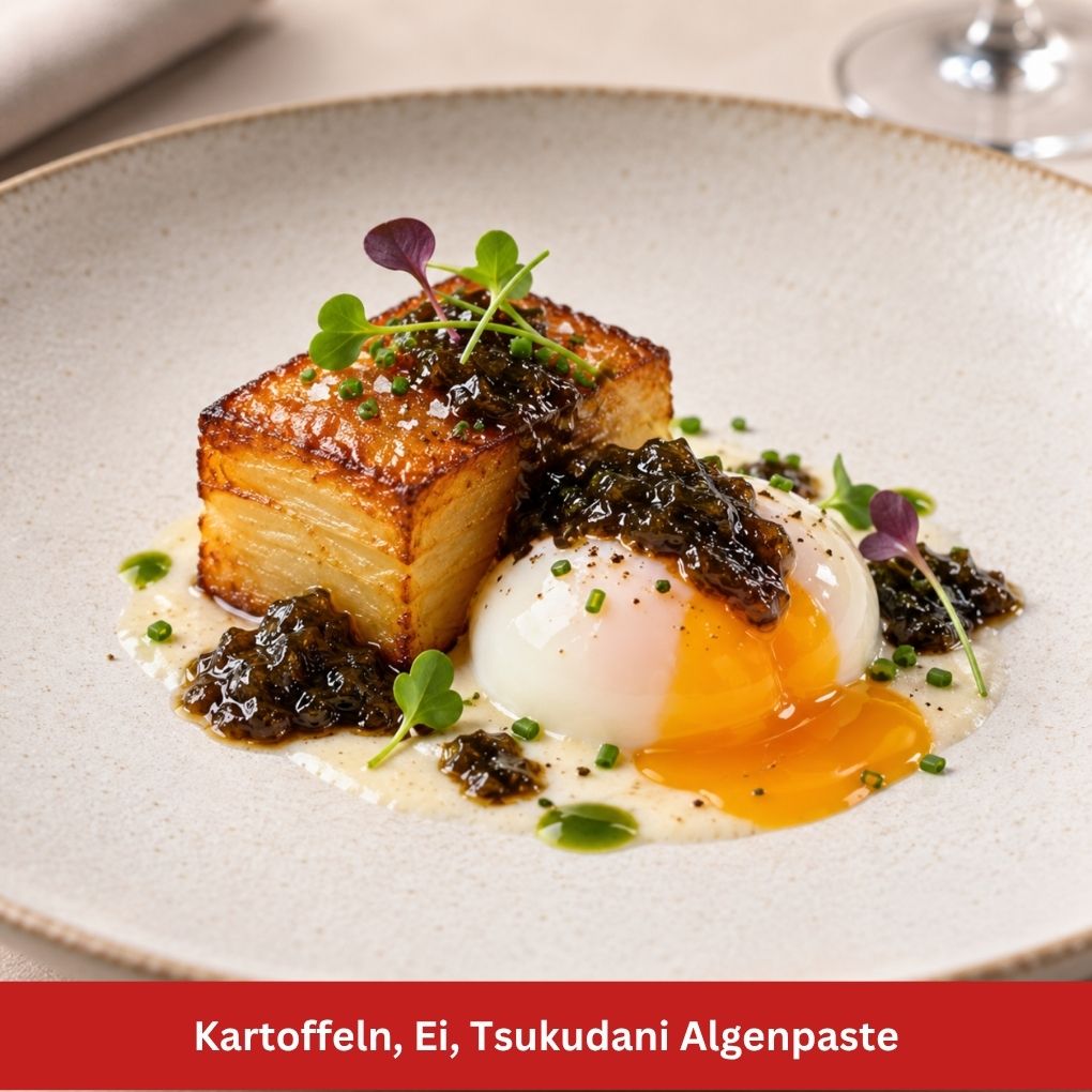 Kartoffeln,Ei, Tsukudani Algenpaste