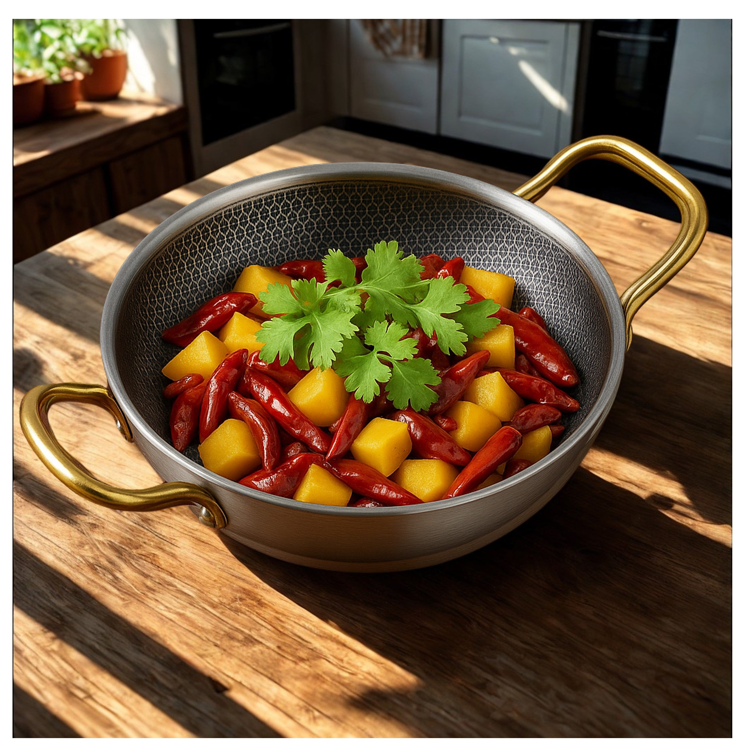 Flache Hybridpfanne Stillife