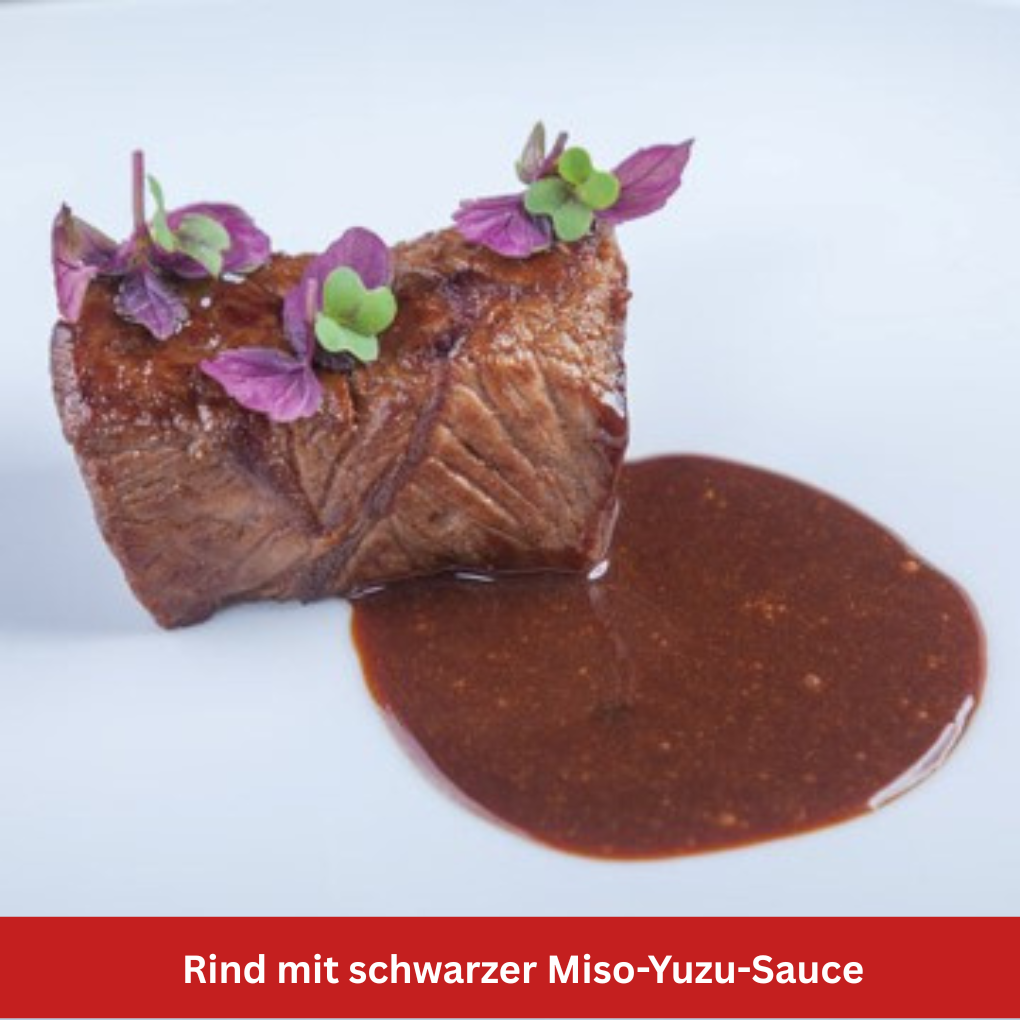 Schwarze Misosauce zu Rind