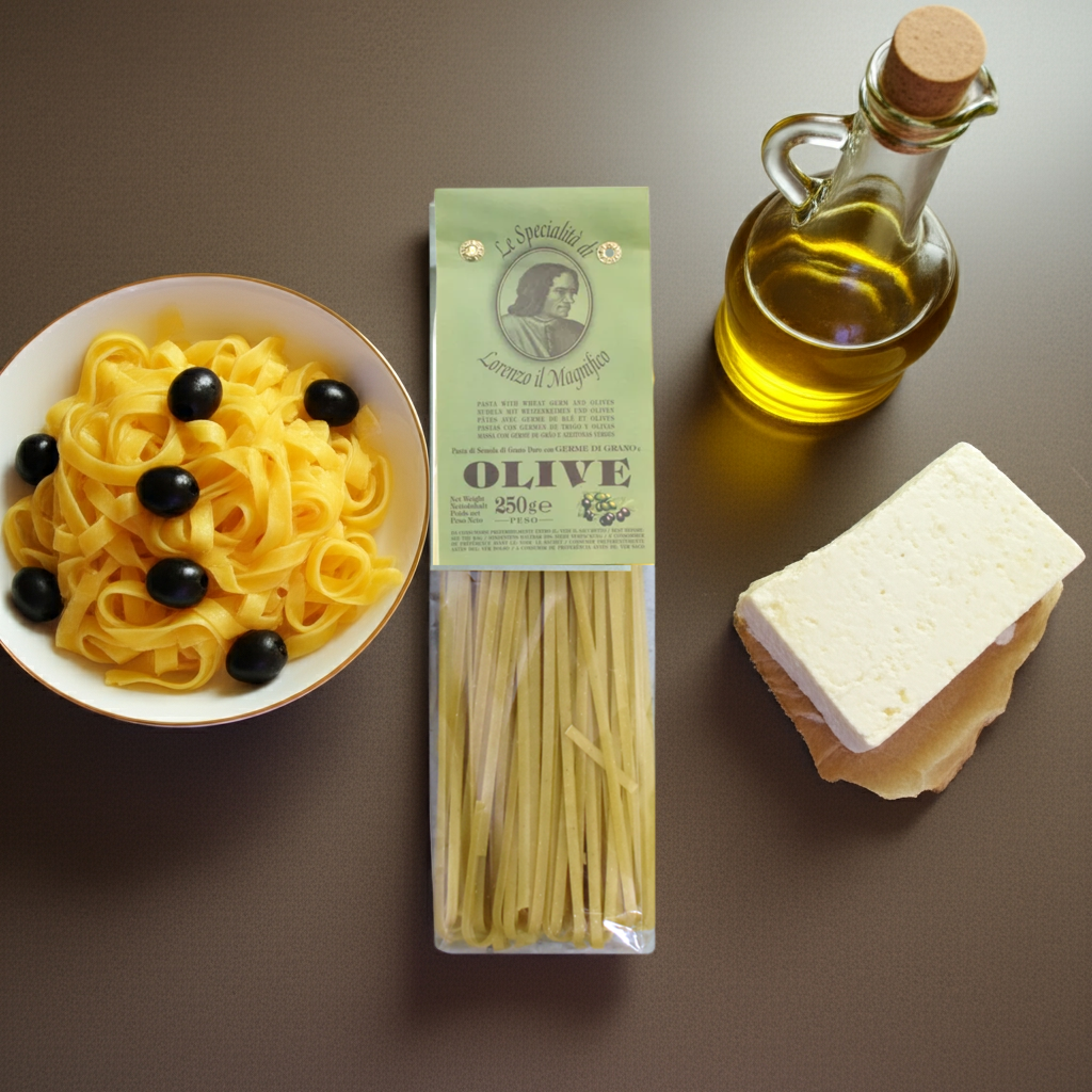 Fettucine mit Oliven Stillife